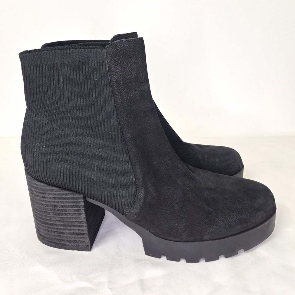 Eileen Fisher Farrah Tumbled Nubuck Bootie Lug Sole Chunky Block Heel sz 10